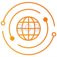 an orange circle with a globe in it